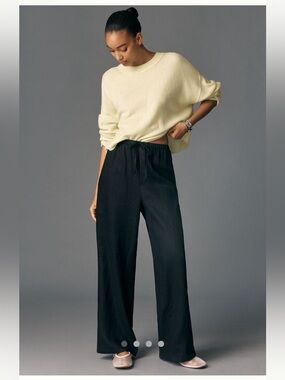 Maeve Black Wide-Leg Drawstring Pants, M tall